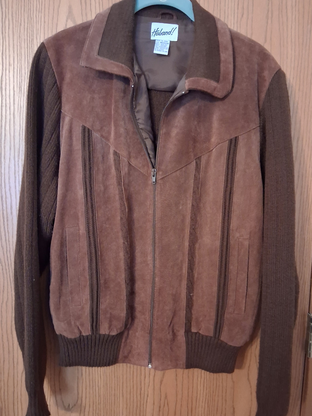 Vintage Haband Brown Suede & Knit Zip Jacket Sz M